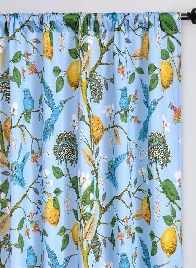 RoomTalks Boho Lemon Curtains for Bedroom Living Room 63 Inches Length 2 Panels Semi Blackout, Summer Coastal Vintage Hummingbirds Botanical Floral Curtain Panels Cute Turquoise Blue Window Drapes - Image 1